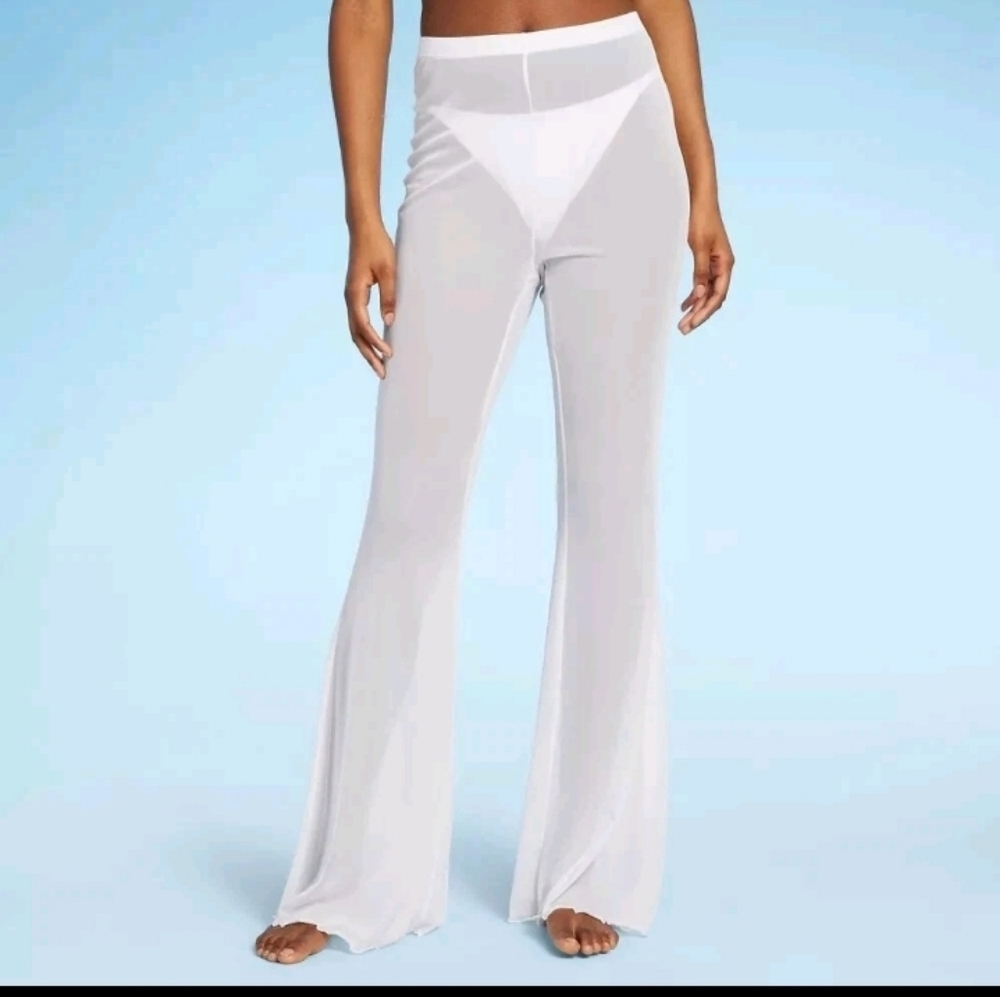 Wild Fable Women's Pants Cover Up Flare Mesh High Waist White Size Large